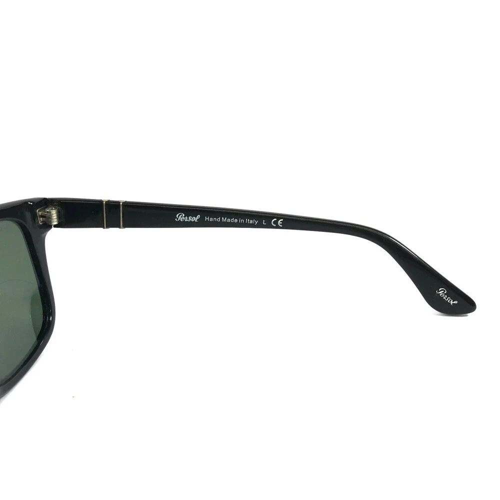 Persol Sunglasses 3135-S 95/31 Shiny Black Silver Square Frames w/ Green Lenses